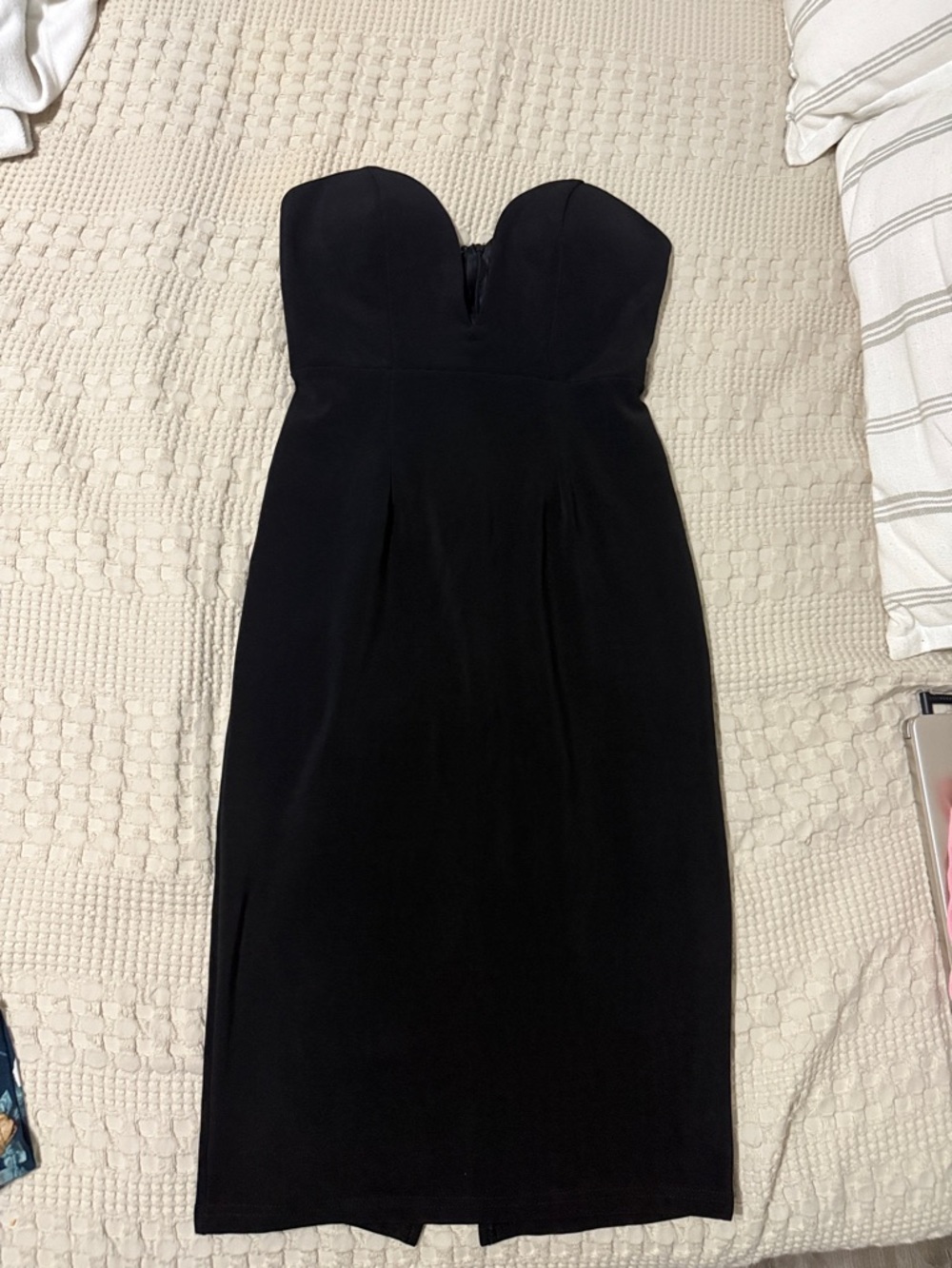 Strapless Black Midi Dress - Elegant Evening Dress